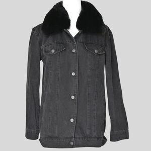 BLUE REVIVAL Women's %100 Cotton Black Denim Jacket With Fur Trim Size S
